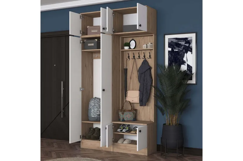 Quorra Eteiskalustesetti - Pähkinä/Valkoinen - Huonekalut - Kalustesetit - Eteisen kalustesetit