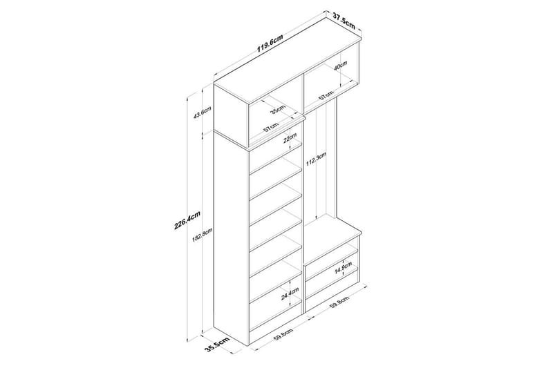 Quorra Eteiskalustesetti - Pähkinä/Valkoinen - Huonekalut - Kalustesetit - Eteisen kalustesetit