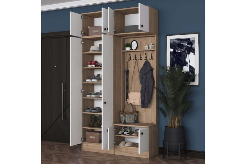 Quorra Eteiskalustesetti - Pähkinä/Valkoinen - Huonekalut - Kalustesetit - Eteisen kalustesetit