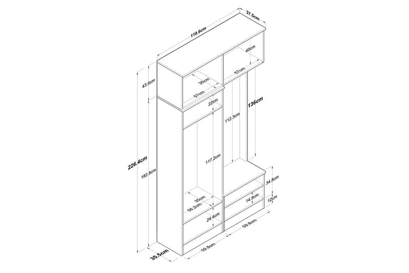 Quorra Eteiskalustesetti - Pähkinä/Valkoinen - Huonekalut - Kalustesetit - Eteisen kalustesetit