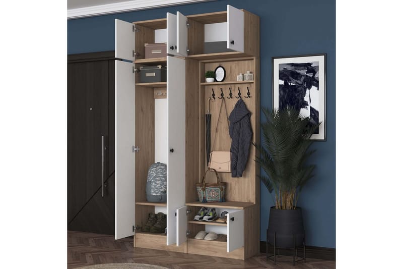 Quorra Eteiskalustesetti - Pähkinä/Valkoinen - Huonekalut - Kalustesetit - Eteisen kalustesetit