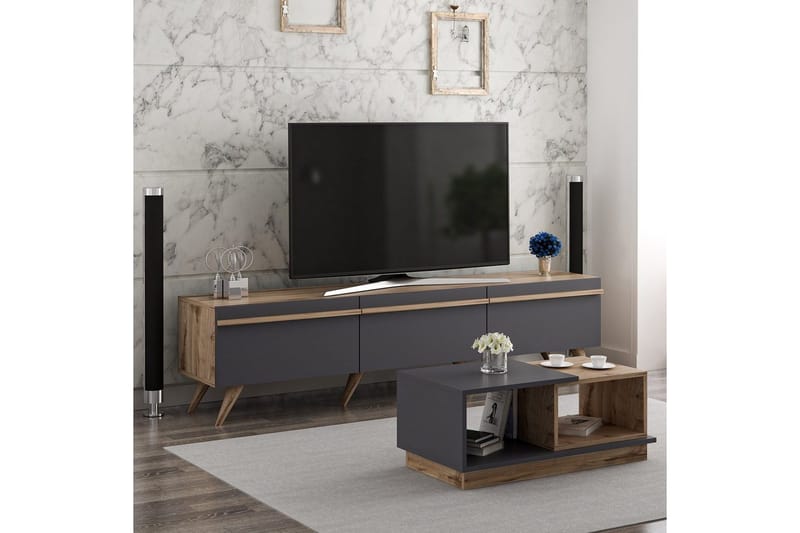 Ravinarville Kalustesetti Olohuoneeseen - Antrasiitti/Pähkinä - Huonekalut - Kalustesetit - Olohuoneen kalustesetit