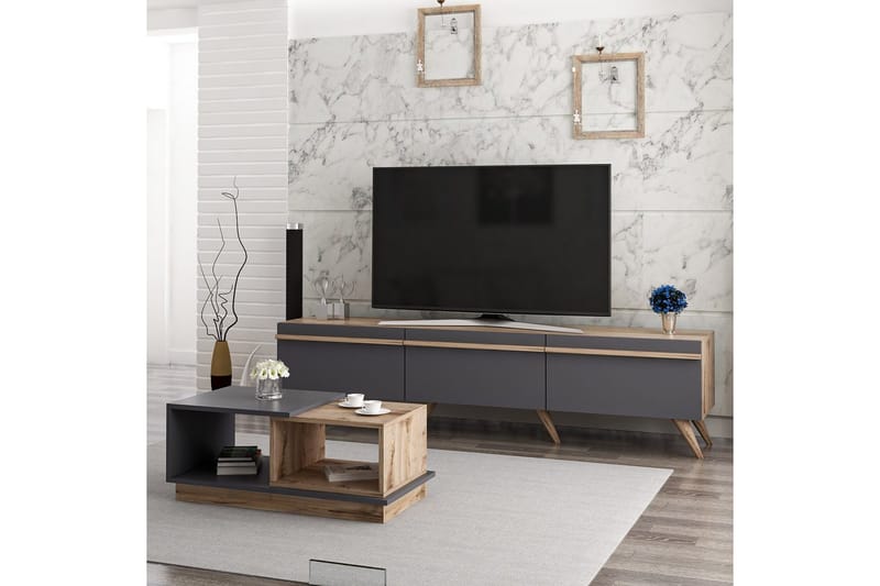 Ravinarville Kalustesetti Olohuoneeseen - Antrasiitti/Pähkinä - Huonekalut - Kalustesetit - Olohuoneen kalustesetit