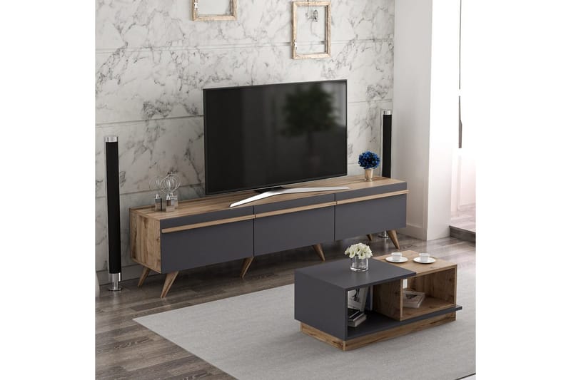 Ravinarville Kalustesetti Olohuoneeseen - Antrasiitti/Pähkinä - Huonekalut - Kalustesetit - Olohuoneen kalustesetit