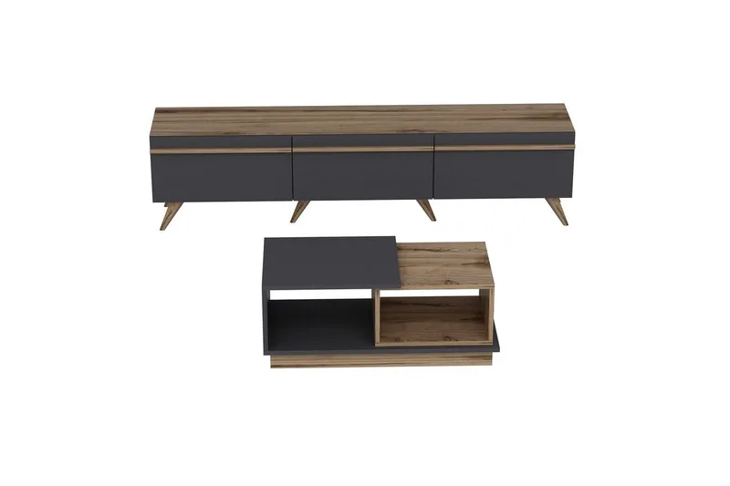 Ravinarville Kalustesetti Olohuoneeseen - Antrasiitti/Pähkinä - Huonekalut - Kalustesetit - Olohuoneen kalustesetit