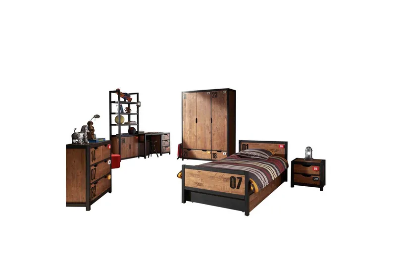 Sänky, jossa on laatikosto yöpöytä kirjoituspöytä vaatekaappi kirjahylly lipasto Alex, undefined