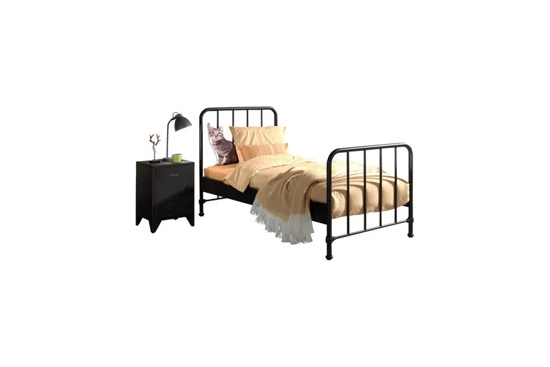 Sänky, jossa on yöpöytä Bronxx Musta - Musta - Huonekalut - Kalustesetit - Makuuhuoneen kalustesetit