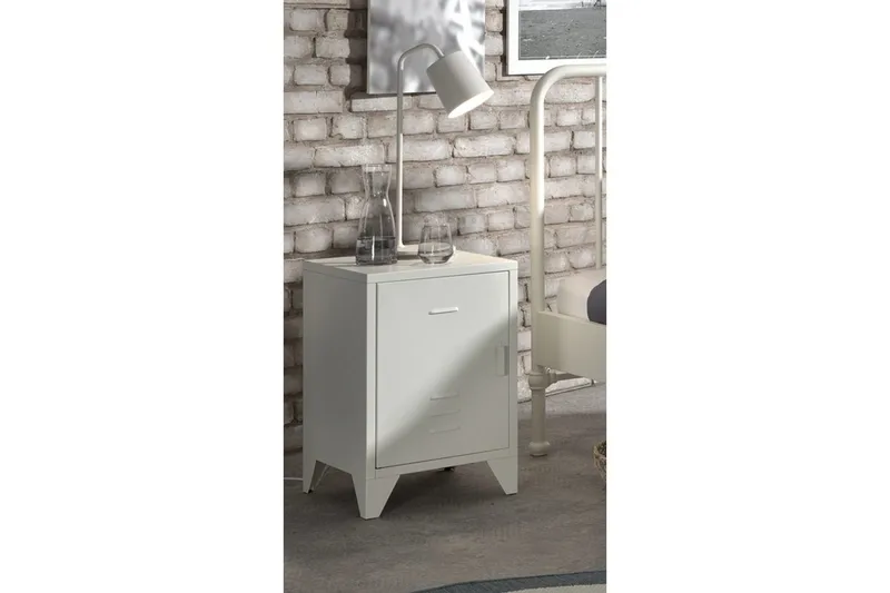 Sänky, jossa on yöpöytä Bronxx Valkoinen - Valkoinen - Huonekalut - Kalustesetit - Makuuhuoneen kalustesetit