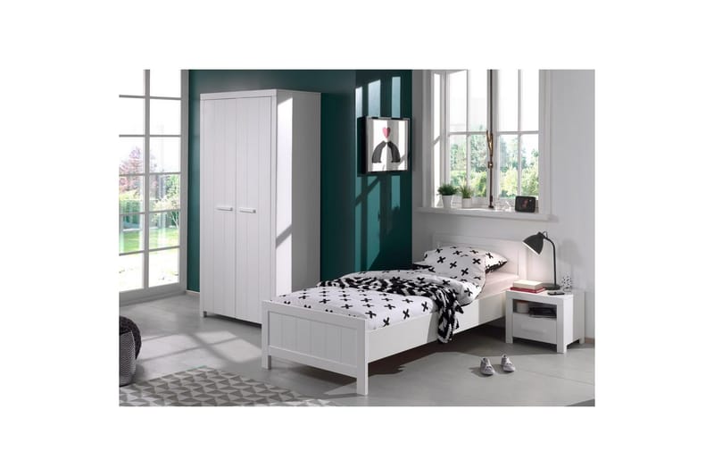 Sänky ja sälepohja Yöpöytä 2-ovinen vaatekaappi Erik - Huonekalut - Kalustesetit - Makuuhuoneen kalustesetit