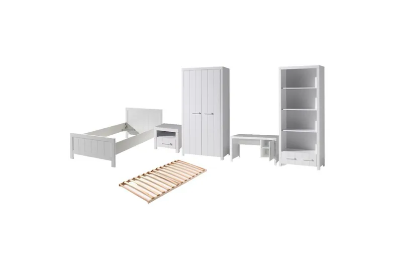 Sänky ja sälepohja Yöpöytä 2-ovinen vaatekaappi Kirjoituspöytä Kirjahylly Erik, undefined
