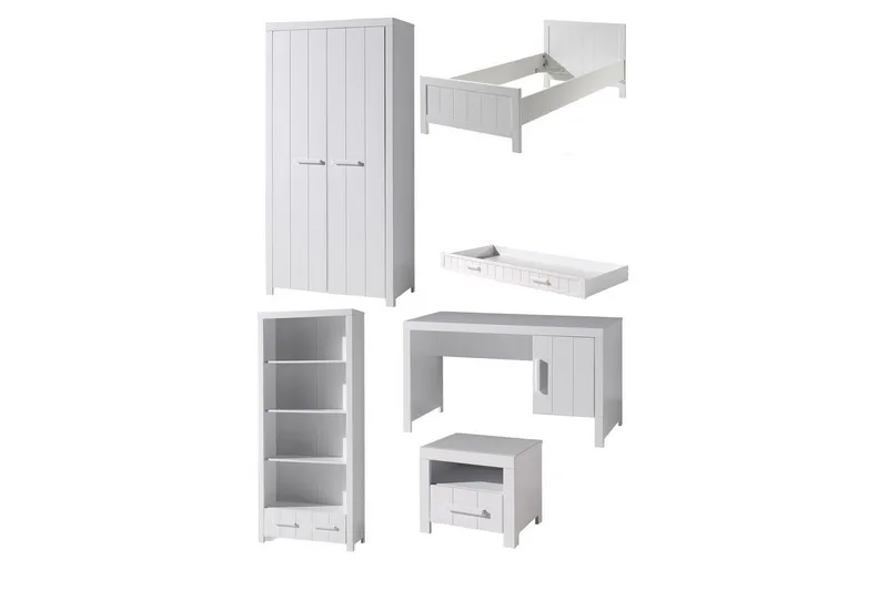 Sänky ja yöpöytä 2-ovinen vaatekaappi Pöytä Kirjahylly Vetolaatikko Erik, undefined