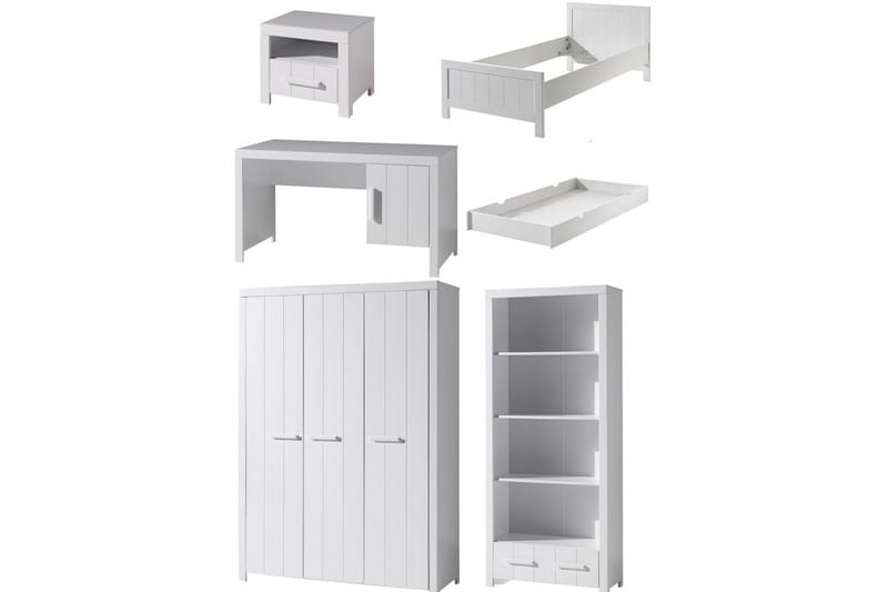 Sänky ja yöpöytä 3-ovinen vaatekaappi Pöytä Kirjahylly Vetolaatikko Erik, undefined