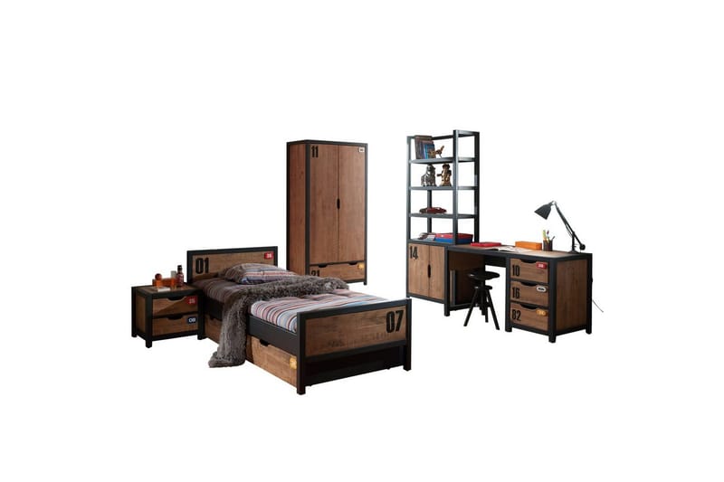 Sänky laatikolla, yöpöytä, kirjoituspöytä, vaatekaappi, kirjahylly Alex 2-ovinen, 2-ovinen