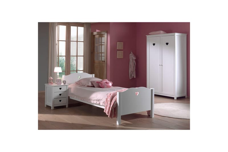 Sänky sälepohjalla Yöpöytä Vaatekaappi Amori Valkoinen 2-ovinen - 2-ovinen - Huonekalut - Kalustesetit - Makuuhuoneen kalustesetit
