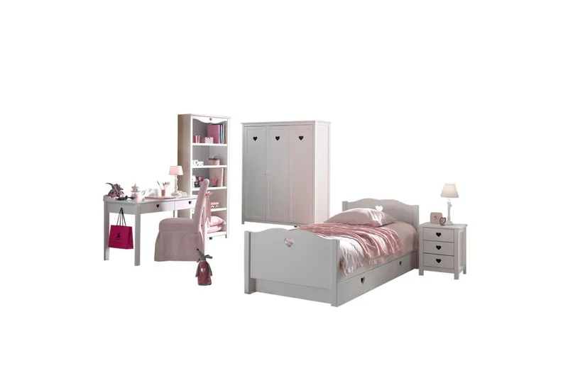 Sänky yöpöydällä, vaatekaapilla, kirjoituspöydällä, kirjahyllyllä, laatikolla Amori Valkoinen, undefined