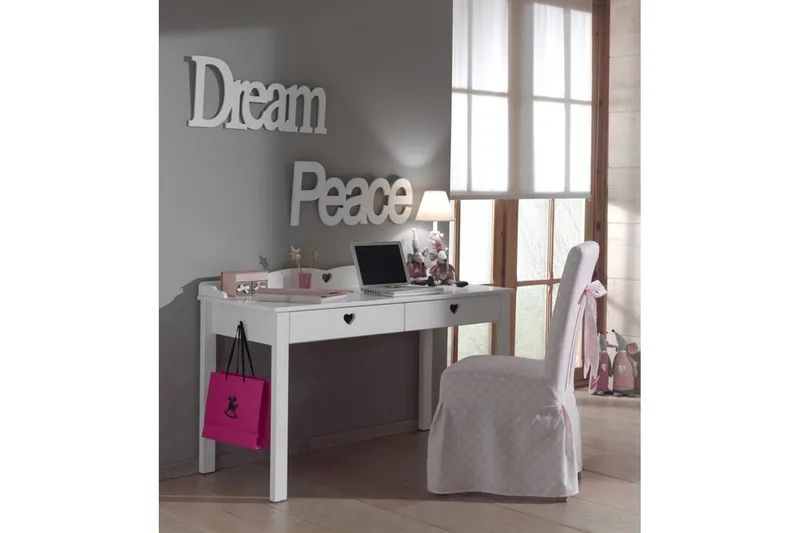 Sänky yöpöydällä, vaatekaapilla, kirjoituspöydällä, kirjahyllyllä, laatikolla Amori Valkoinen - Huonekalut - Kalustesetit - Makuuhuoneen kalustesetit