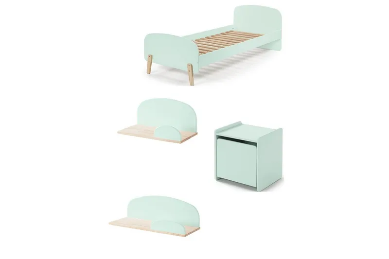 Sänky yöpöydällä Seinähyllyt Kiddy Mintunvihreä, Mintunvihreä