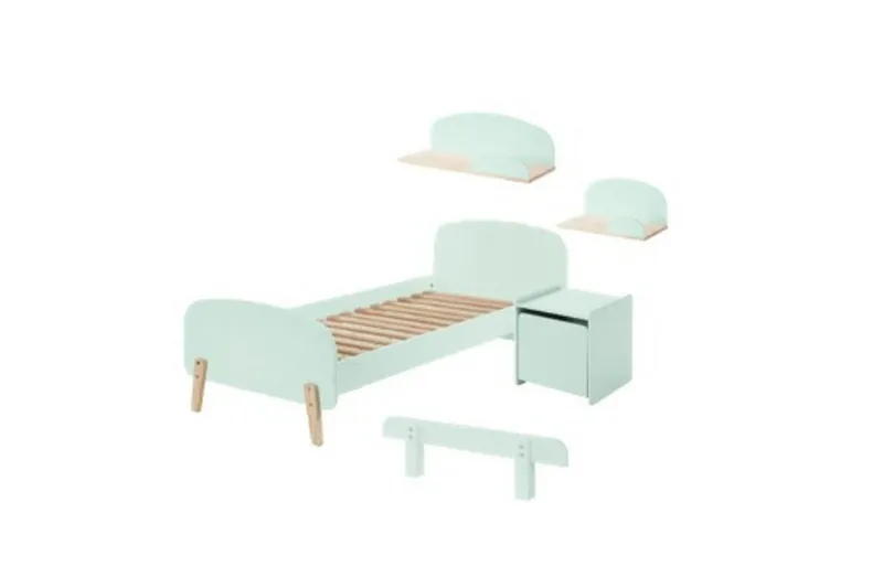 Sänky yöpöydällä Seinähyllyt Turvakaide Kiddy Mintunvihreä, Mintunvihreä