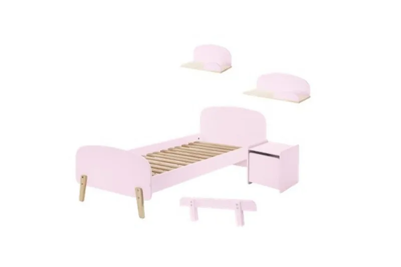Sänky yöpöydällä Seinähyllyt Turvakaide Kiddy Vaaleanpunainen - Vaaleanpunainen - Huonekalut - Kalustesetit - Makuuhuoneen kalustesetit