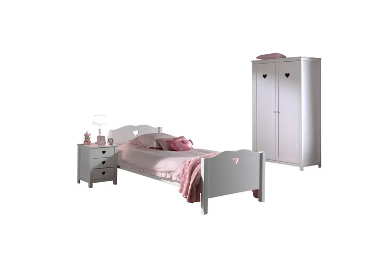 Sänky yöpöydällä Vaatekaappi Amori Valkoinen 2-ovinen, 2-ovinen