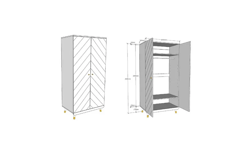 Sänky yöpöydällä Vaatekaappi Billy Valkoinen - Huonekalut - Kalustesetit - Makuuhuoneen kalustesetit