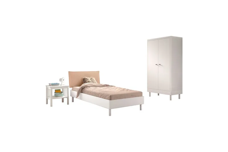 Sänky yöpöydällä Vaatekaappi Forrest Valkoinen pyökki - Valkoinen pyökki - Huonekalut - Kalustesetit - Makuuhuoneen kalustesetit
