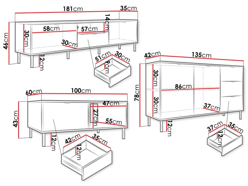 Salmor Olohuoneen kalustepaketti - Valkoinen - Huonekalut - Kalustesetit - Olohuoneen kalustesetit