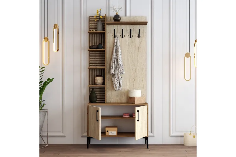 Schmida Eteisen Kalustesetti - Pähkinäpuu/Beige - Huonekalut - Kalustesetit - Eteisen kalustesetit