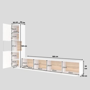 Seinäyksikkö Ava 2 osaa (05+40) - Valkoinen - Huonekalut - Kalustesetit - Olohuoneen kalustesetit