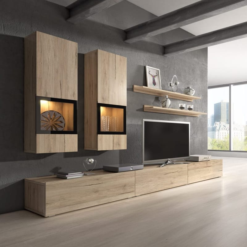 Seinäyksikkö Baros - San Remo Tammi Vaalea Laminaatti - Huonekalut - Kalustesetit - Olohuoneen kalustesetit