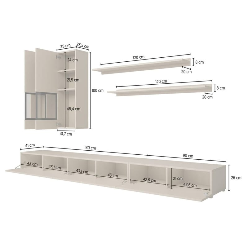 Seinäyksikkö Baros - Vaalea beige - Huonekalut - Kalustesetit - Olohuoneen kalustesetit