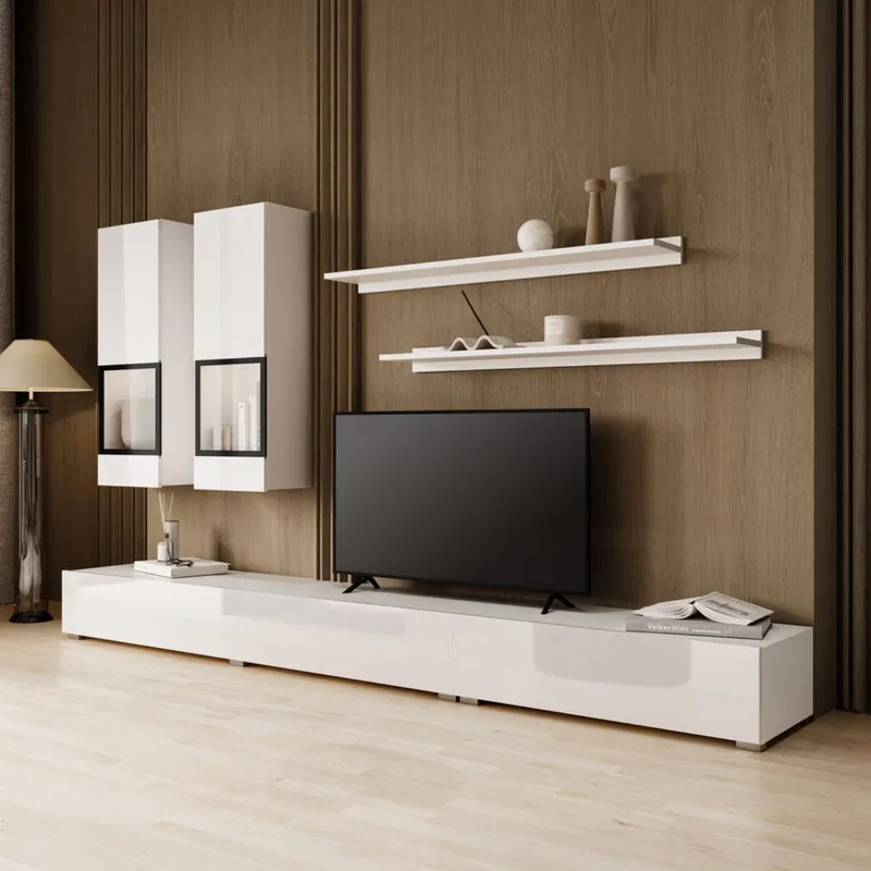 Seinäyksikkö Baros - Valkoinen laminaatti - Huonekalut - Kalustesetit - Olohuoneen kalustesetit