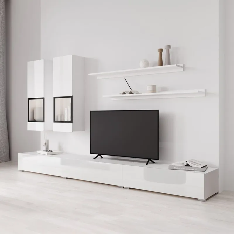 Seinäyksikkö Baros - Valkoinen laminaatti - Huonekalut - Kalustesetit - Olohuoneen kalustesetit