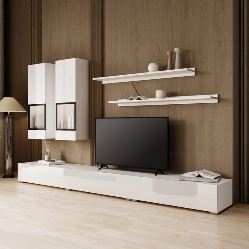 Seinäyksikkö Baros - Valkoinen laminaatti - Huonekalut - Kalustesetit - Olohuoneen kalustesetit