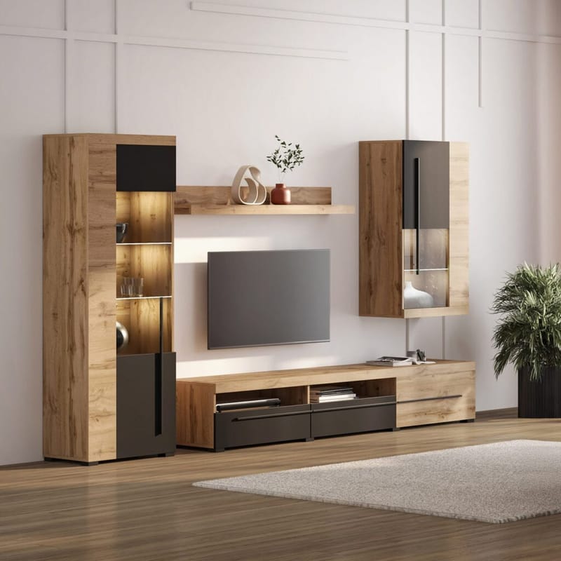 Seinäyksikkö Roger 4 osaa - Wotan tammi - Huonekalut - Kalustesetit - Olohuoneen kalustesetit