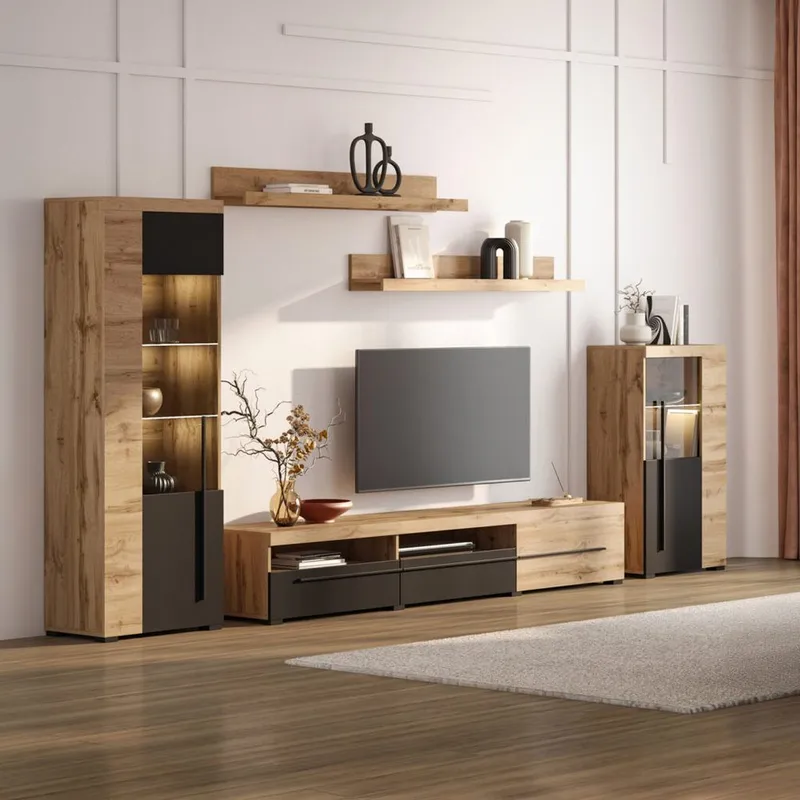 Seinäyksikkö Roger 5 osaa - Wotan tammi - Huonekalut - Kalustesetit - Olohuoneen kalustesetit