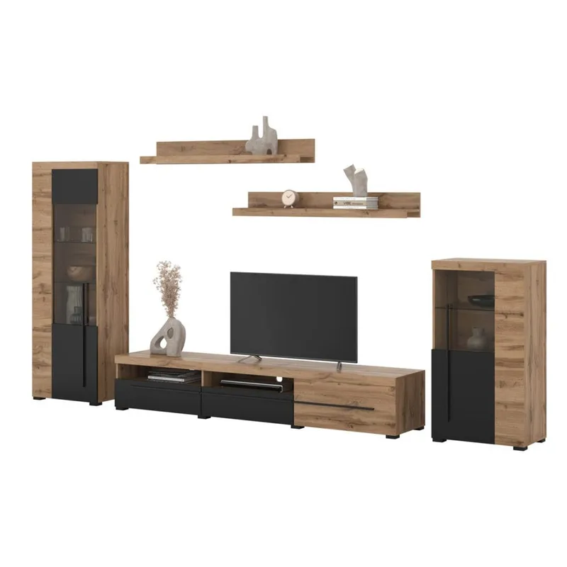 Seinäyksikkö Roger 5 osaa - Wotan tammi - Huonekalut - Kalustesetit - Olohuoneen kalustesetit