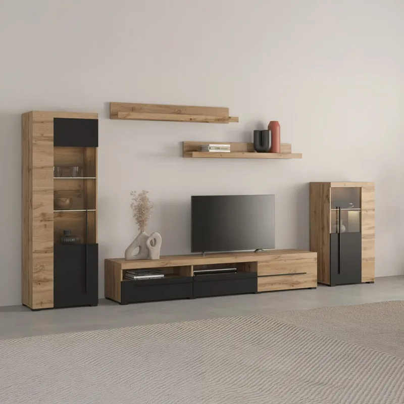 Seinäyksikkö Roger 5 osaa - Wotan tammi - Huonekalut - Kalustesetit - Olohuoneen kalustesetit