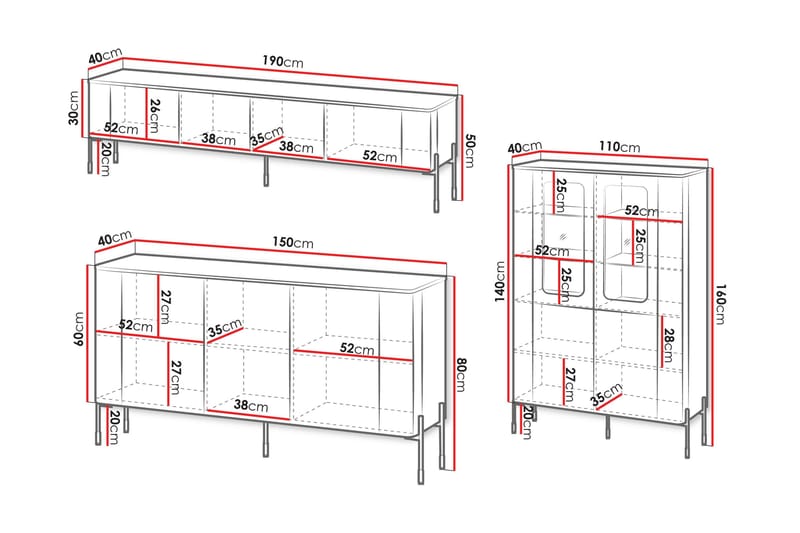 Sherie-Huonekalusetti Olohuoneeseen - Valkoinen - Huonekalut - Kalustesetit - Olohuoneen kalustesetit