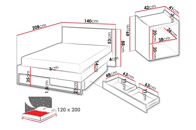 Sigmana-Huonekalusetti Makuuhuoneeseen - Vaalean Harmaa/Beige - Huonekalut - Kalustesetit - Makuuhuoneen kalustesetit