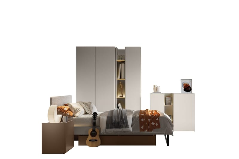 Sigmana-Huonekalusetti Makuuhuoneeseen, Vaalean Harmaa/Beige