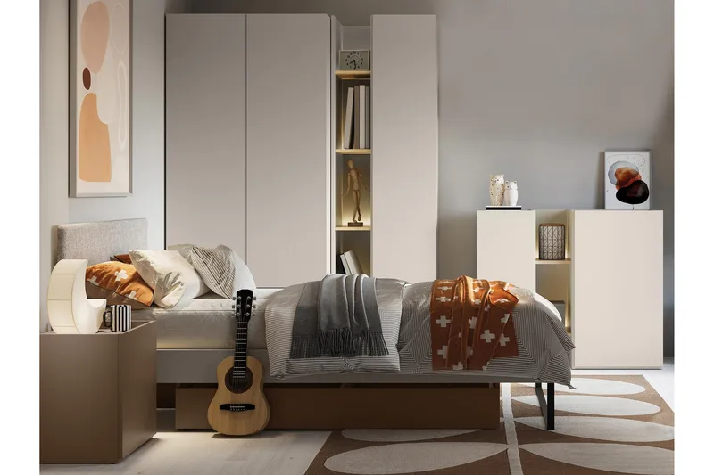 Sigmana-Huonekalusetti Makuuhuoneeseen - Vaalean Harmaa/Beige - Huonekalut - Kalustesetit - Makuuhuoneen kalustesetit