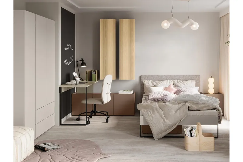 Sigmana-Huonekalusetti Makuuhuoneeseen - Vaalean Harmaa/Ruskea/Beige - Huonekalut - Kalustesetit - Makuuhuoneen kalustesetit