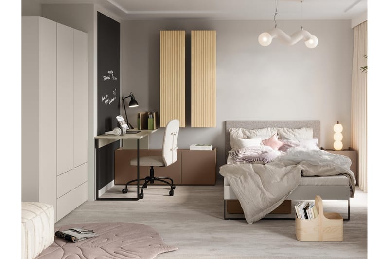 Sigmana-Huonekalusetti Makuuhuoneeseen - Vaalean Harmaa/Ruskea/Beige - Huonekalut - Kalustesetit - Makuuhuoneen kalustesetit