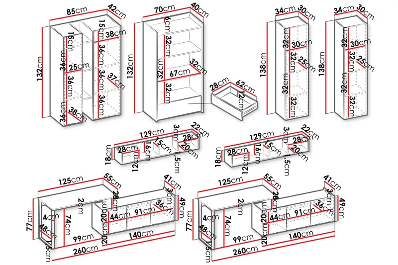 Sigmana-Huonekalusetti Olohuoneeseen - Vaalean Harmaa/Ruskea/Beige - Huonekalut - Kalustesetit - Olohuoneen kalustesetit