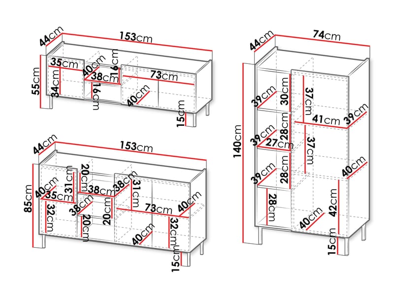 Tavrin Olohuoneen kalustepaketti - Musta - Huonekalut - Kalustesetit - Olohuoneen kalustesetit