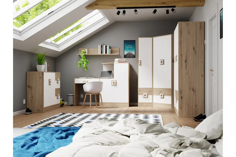 Toimistokalustepaketti Hermanboda, Puu/Luonnonväri/Valkoinen