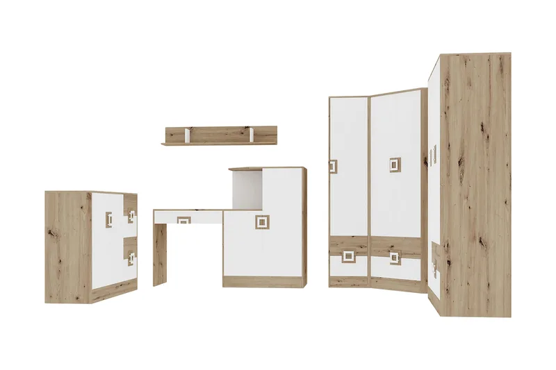 Toimistokalustepaketti Hermanboda - Puu/Luonnonväri/Valkoinen - Huonekalut - Kalustesetit - Toimistokalustekokonaisuus