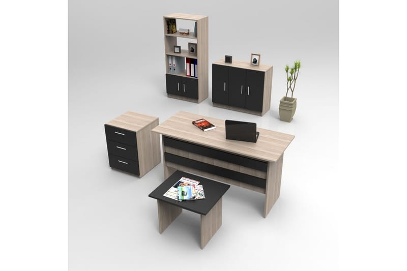 Toimiston kalustesetti Galkun - Luonnonväri/Musta - Huonekalut - Kalustesetit - Toimistokalustekokonaisuus