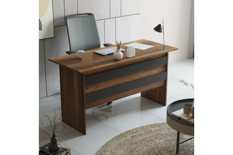 Toimiston kalustesetti GROLEDO - Tiikki/Antrasiitti - Huonekalut - Kalustesetit - Toimistokalustekokonaisuus